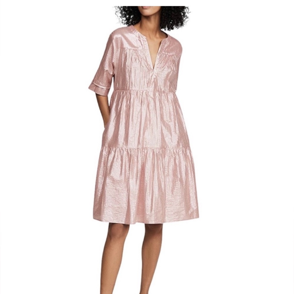 XiRENA Billie Metallic Foil Dress in Pink Opal